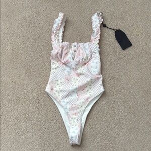 Frankie's Bikinis Pink and Blue Floral One Piece